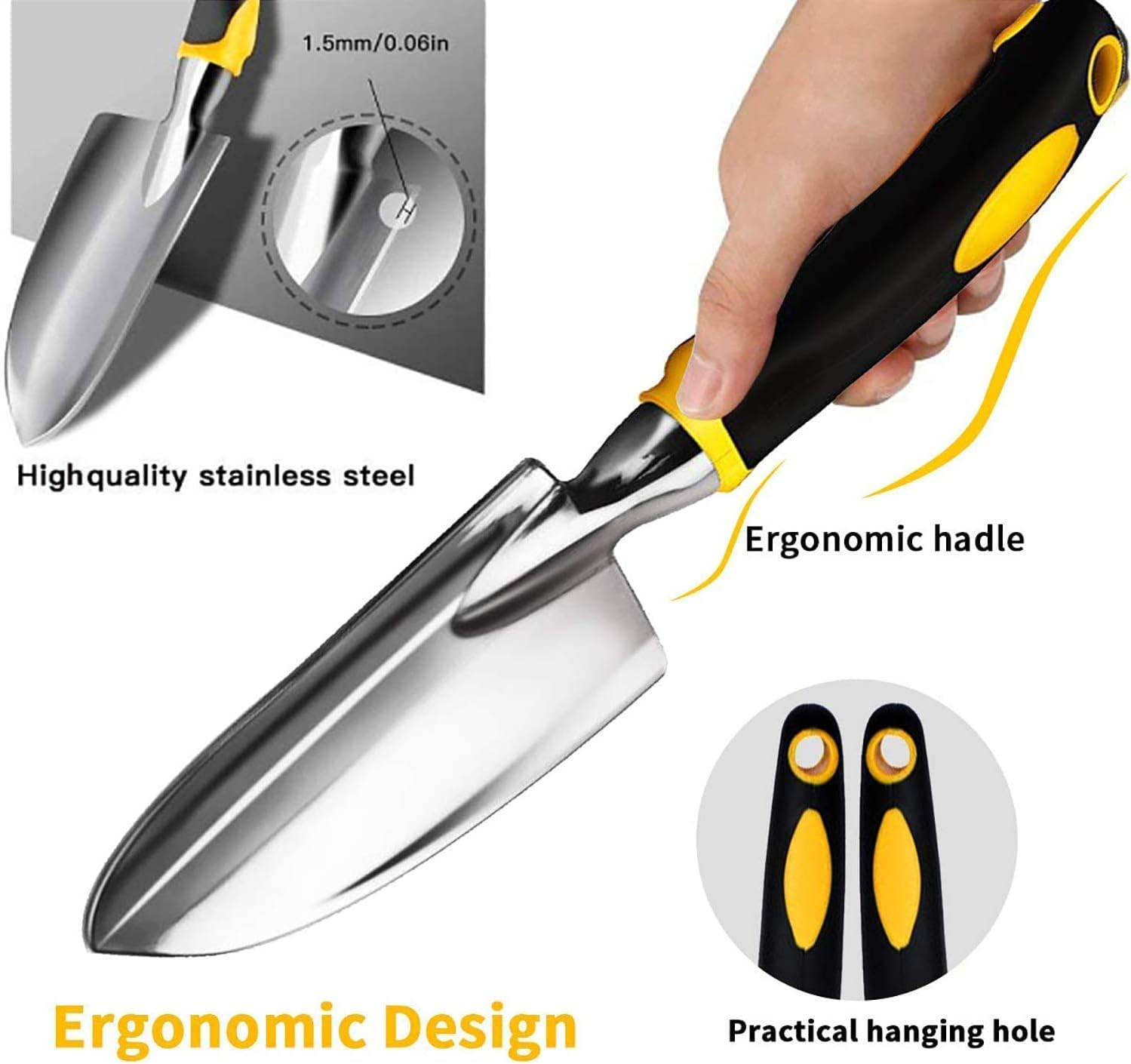 3pc Gardening Hand Tool Set with Ergo Grip. Lituford trowel garden tool, pruning shear made of heavy duty stainless steel, hand trowel and planting shovel made of aluminium alloy. Lightweight tools come with a moistureproof velvet bag for easy storage. Id