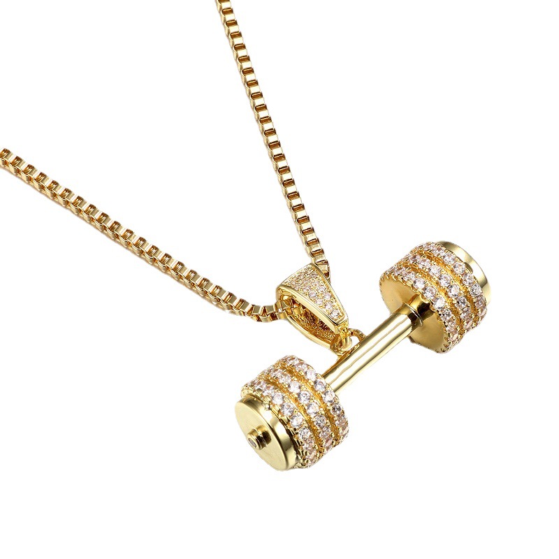 Diamond-studded zircon gold dumbbell pendant