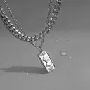 1pcs Double Layer Cuban Chain Vintage Portrait Square Tag Necklace, Minimalist Ins Hip Hop Style, For Men Women Daily Street Wear & Couple Holiday Gifts view 2