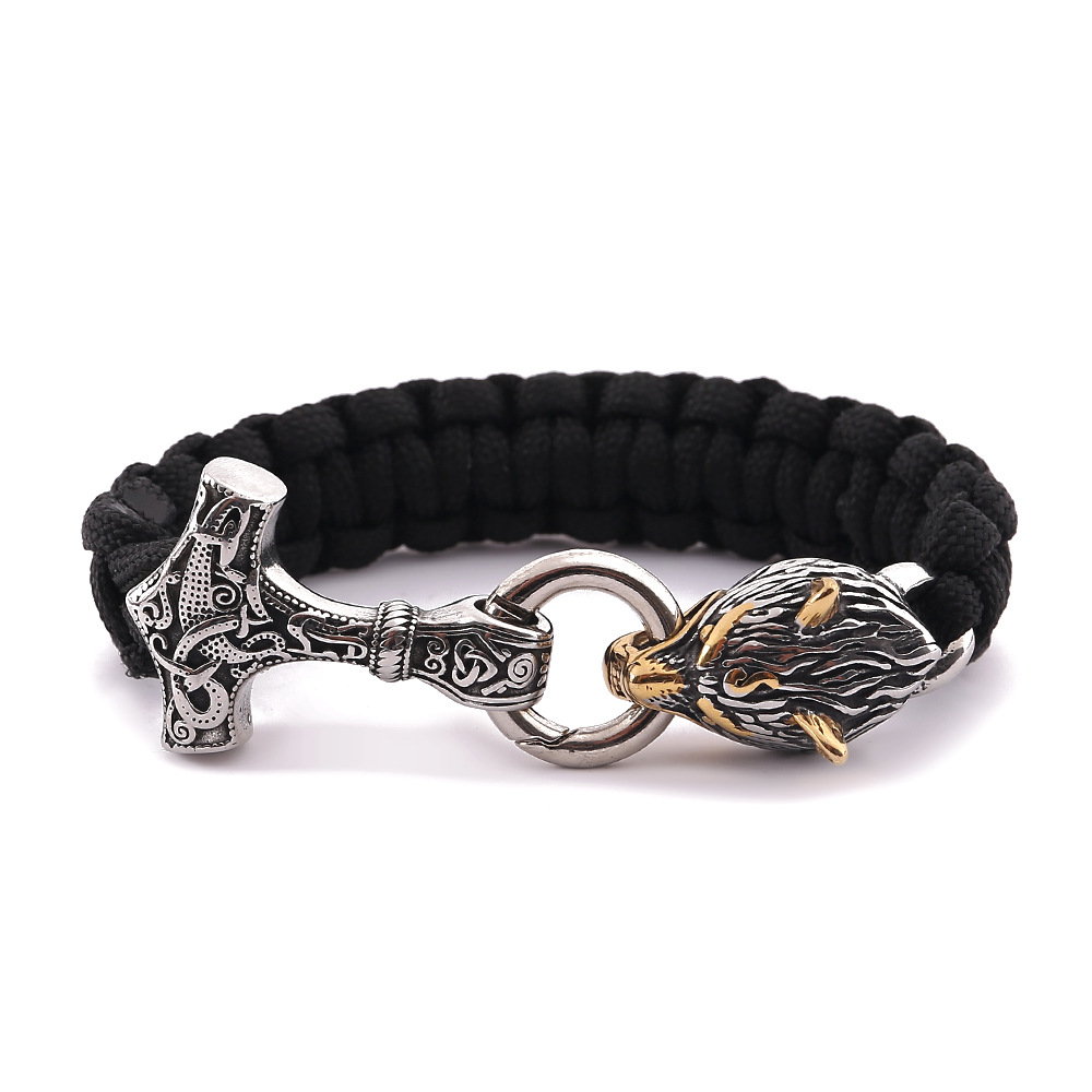 Men's Stainless Steel Wolf Head Paracord Braided Bracelet