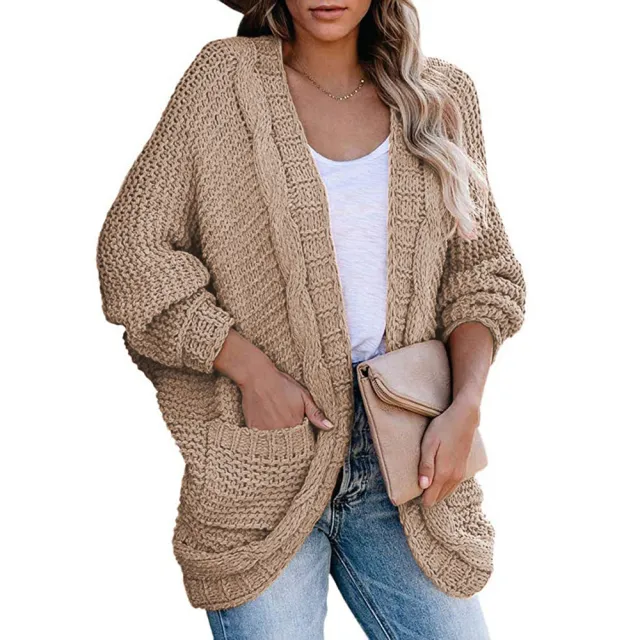 Europe And America Casual Twist Rope Bat Sleeve Sweater Coat Khaki - Shop at LoveMi