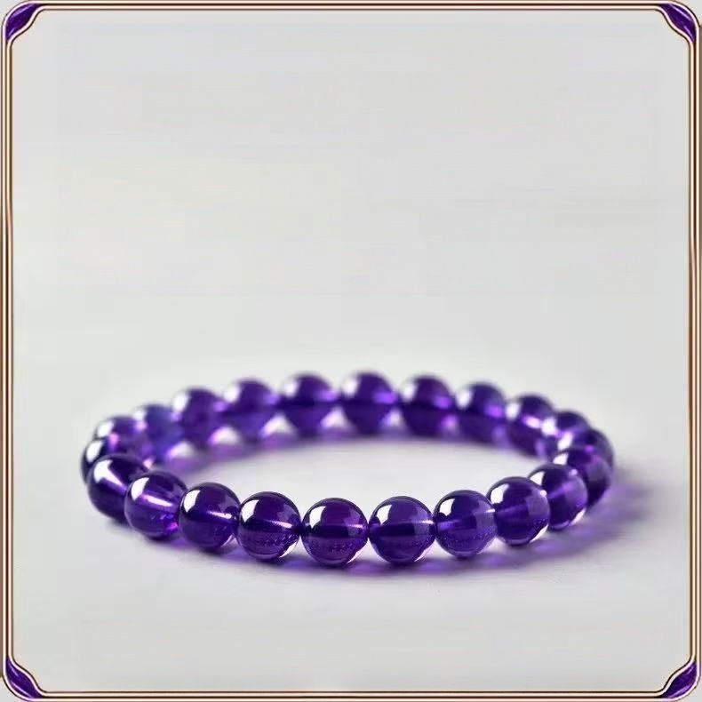 Natural Dark Amethyst Bracelet Uruguayan Amethyst Round Beaded Chain Unisex Energy Jewelry