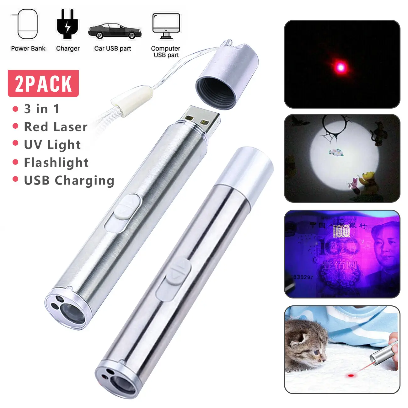 Red Laser Pointer Pen USB Rechargeable LED