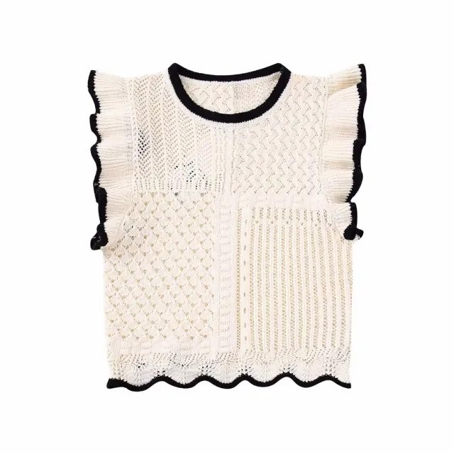 Laminated Decorative Jacquard Mesh Knitted Vest - Shop at LoveMi
