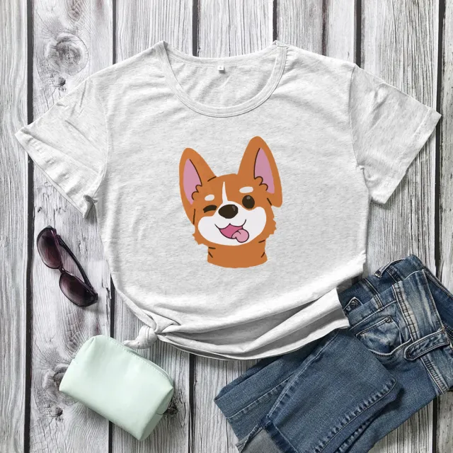 Animal Dog Print Short sleeved T shirt Light Grey - Shop at LoveMi
