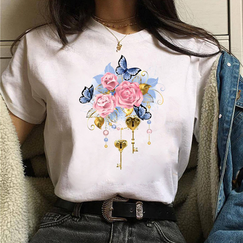Butterfly Flower Ice Cream Print Short Sleeve