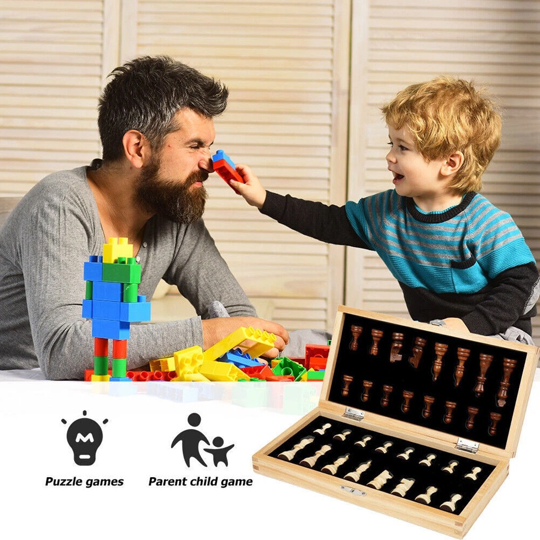 Wooden Magnetic Chess Set, Walnut Wood Color, Two-in-one Folding — image 8