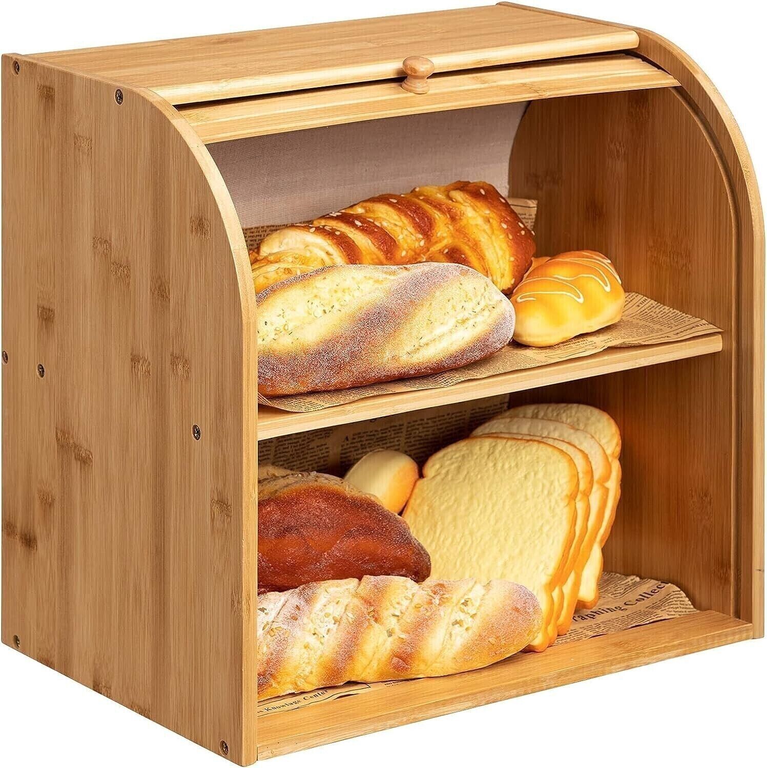 Bread Bin 2 Tiers Double Layer Box Slide Roll Top Food Storage Rack Home Kitchen — image 11