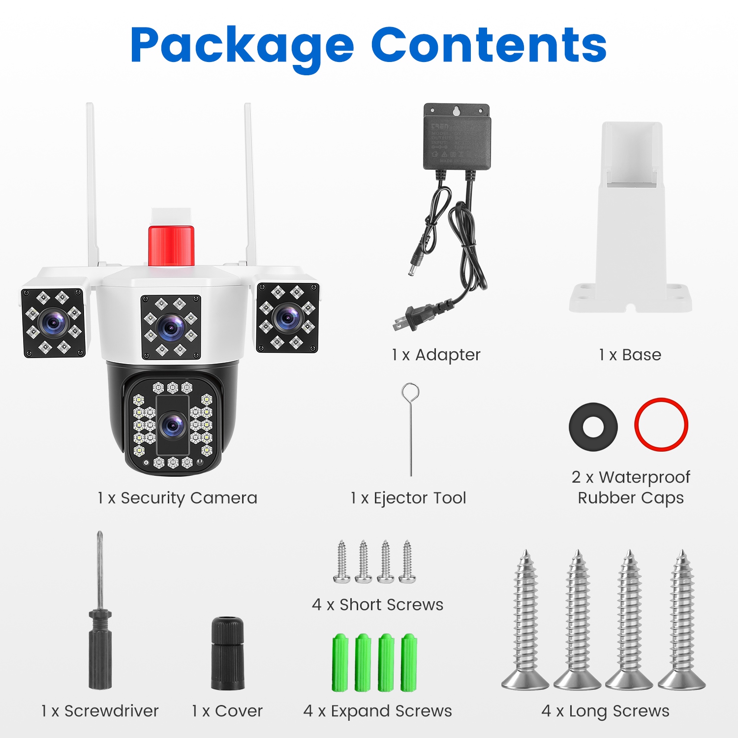 1080P HD 4-Lens Security Camera 360 Degree View WiFi Pan & Tilt Surveillance Camera With Full Color Night Vision Auto Motion Tracking 2-Way Audio Spotlights IP66 Waterproof Max 128G Not Included