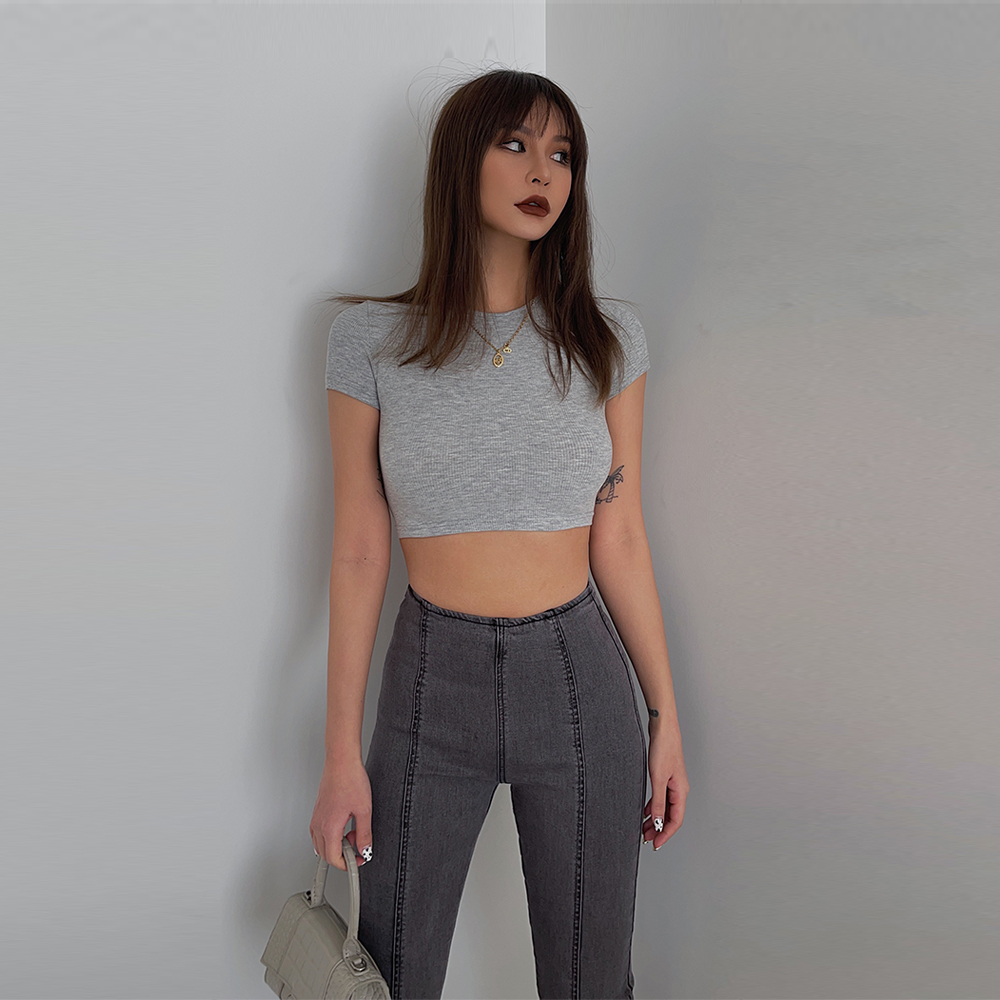 Women's Tie High Waist Short Sleeve Outer Bottom T-Shirt