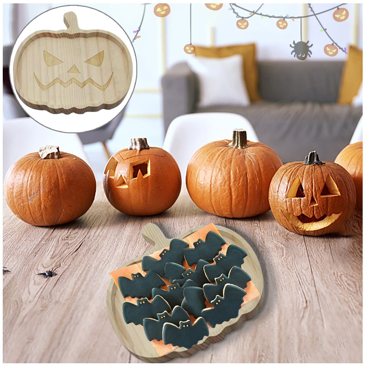 Halloween wooden pumpkin tray home decor