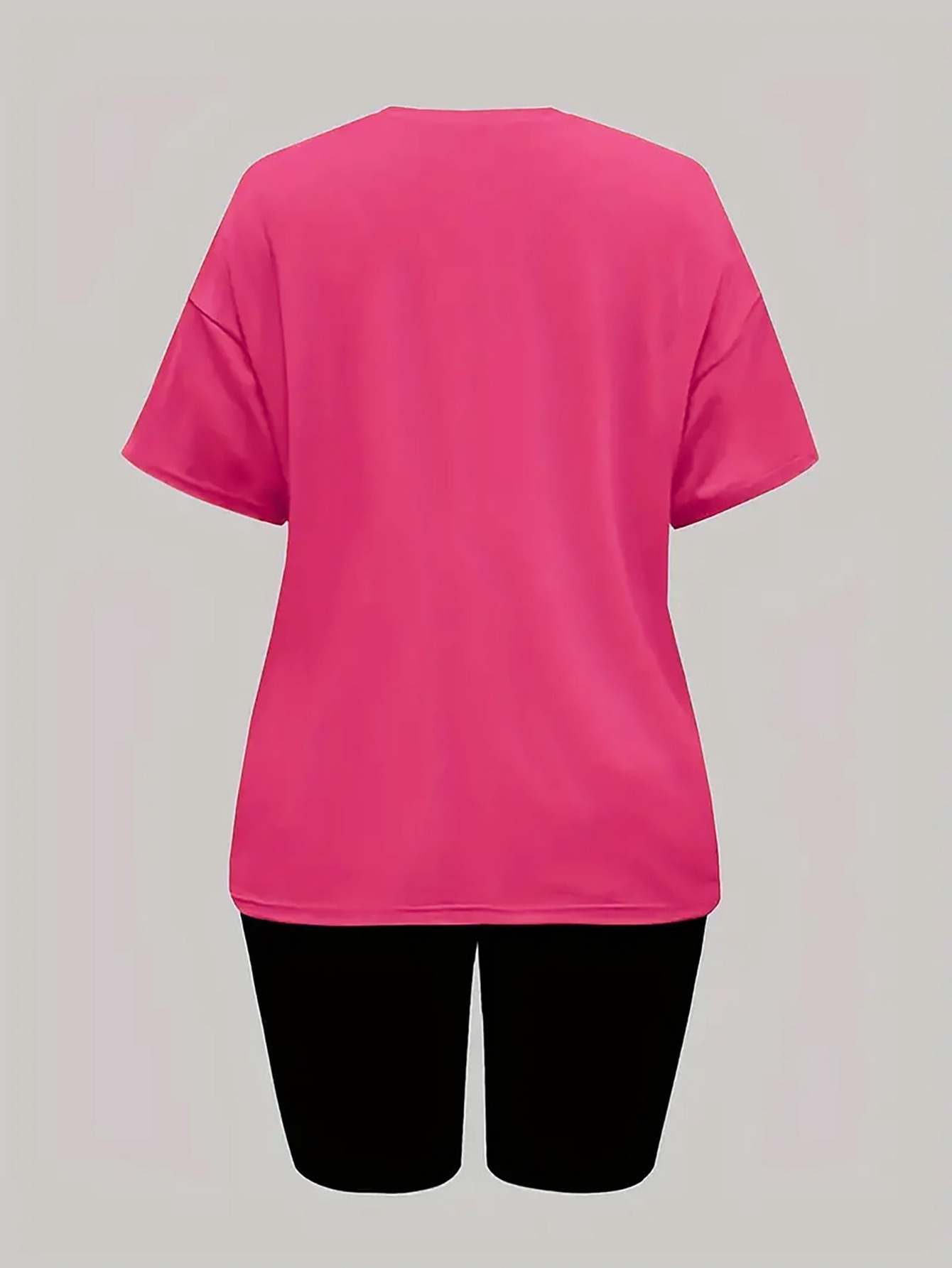 Women's Casual Sporty Print Short Sleeve T-Shirt And Shorts Set, Comfortable Athletic Loungewear Outfit