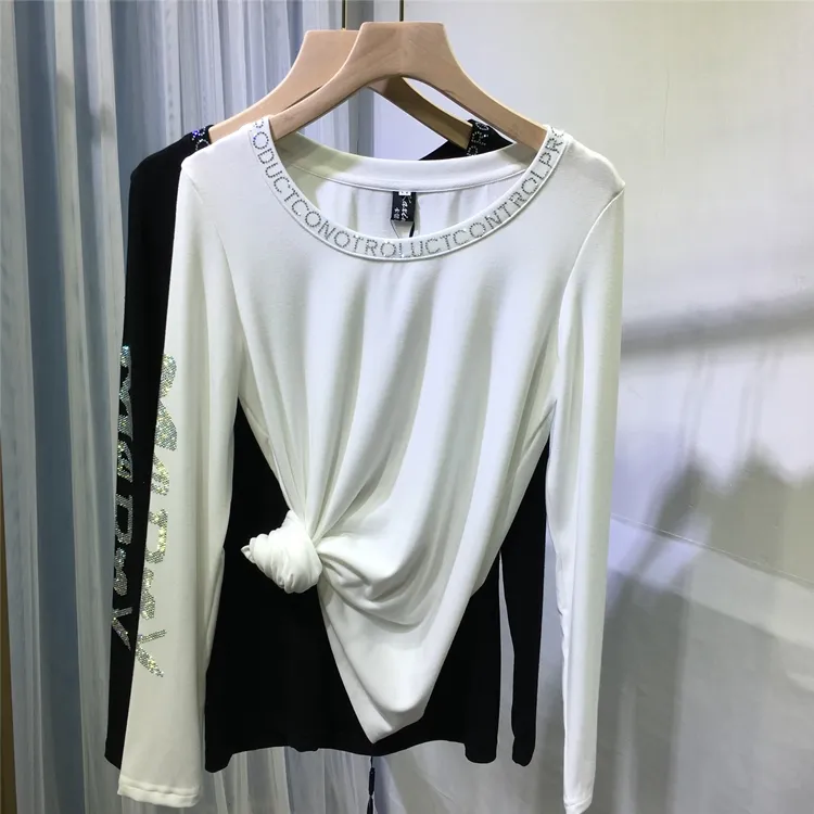 Women's Hot Drill Lightweight Round Neck Long Sleeve Top - Whitec