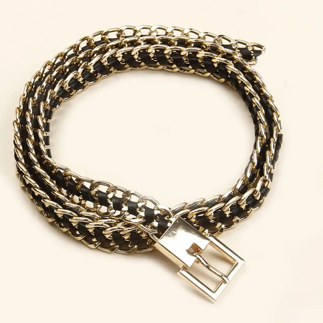 Korean version of fine style dress decoration belt female personality geometry sexy body chain adjustable needle buckle chain waist chain Gold - Shop at LoveMi