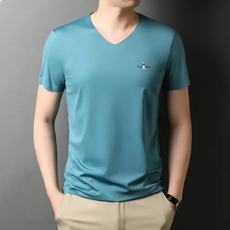 Short Sleeve Men's V-neck Summer Ice Feeling Breathable Traceless Quick Dry T-shirt