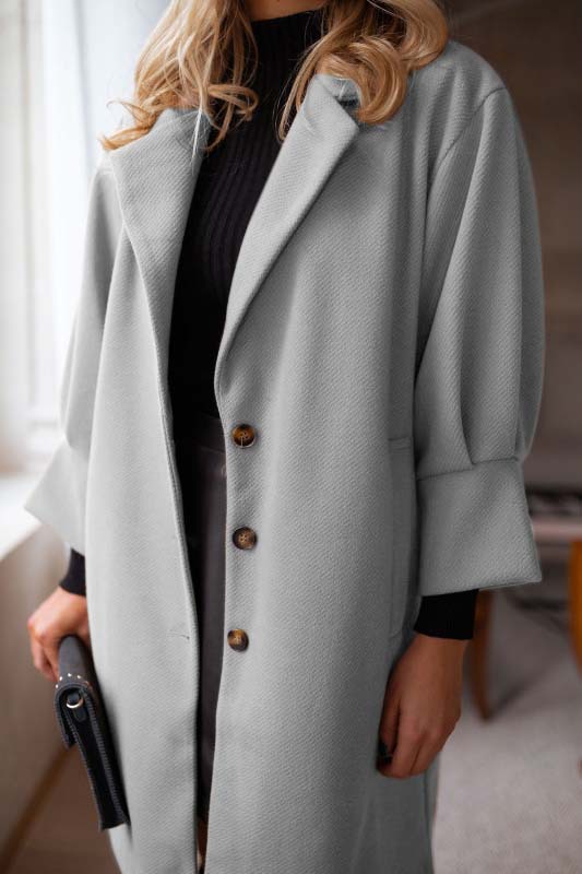 Women's Autumn And Winter Three quarter Sleeves Suit Collar Woolen Coat Coat Grey - Shop at LoveMi