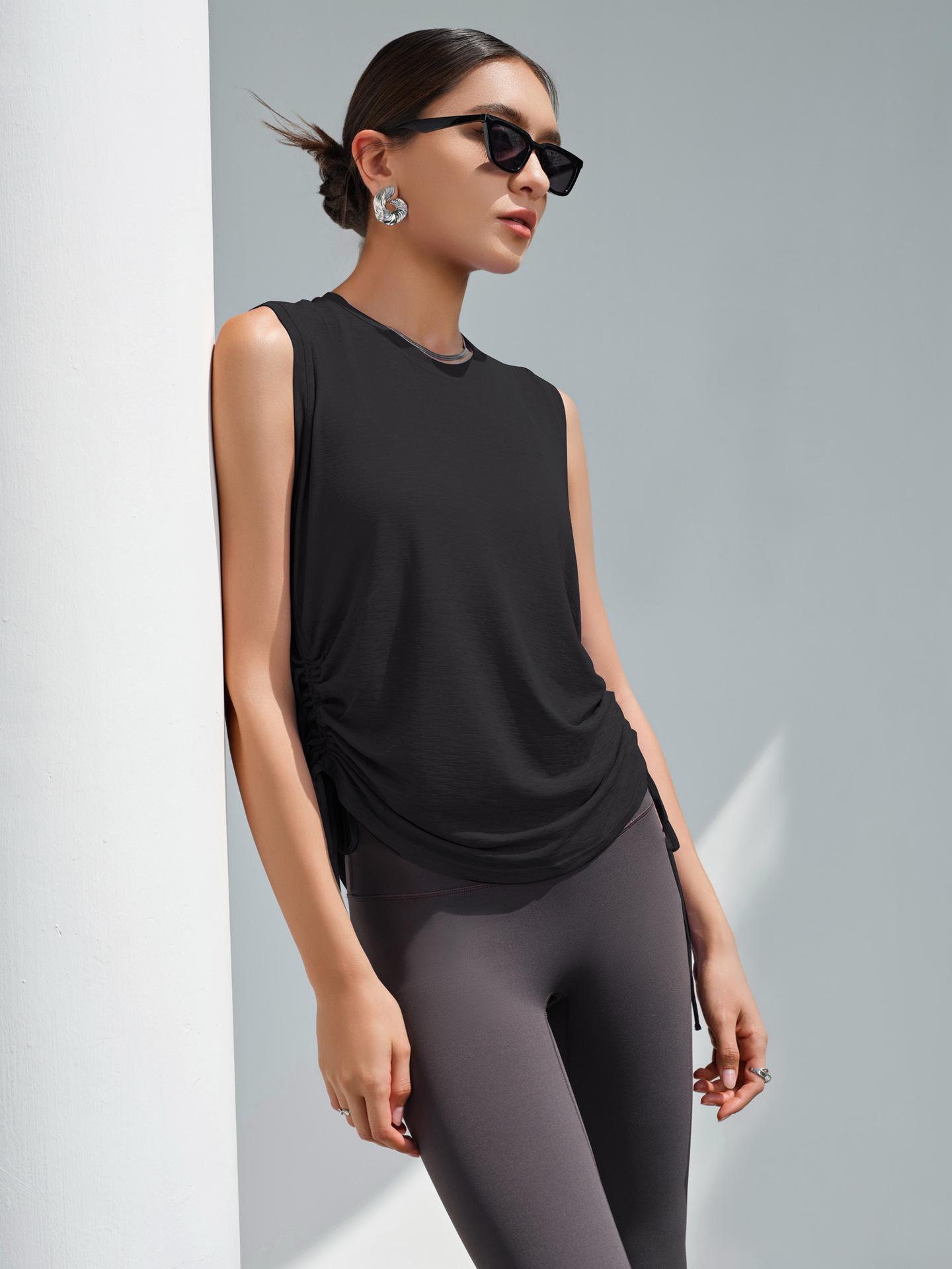 Women's Spring & Summer New Drawstring Sports Top, Loose Casual Quick-Dry Sleeveless Yoga Tank Top, Thin Fitness Shirt 7