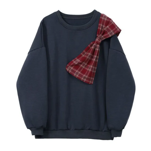 Large Size Women's Bowknot Sweater Women's Design Sense Niche Coat Blue - Shop at LoveMi
