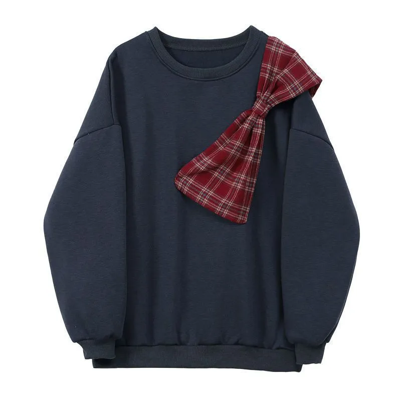 Large Size Women's Bowknot Sweater Women's Design Sense Niche Coat - Blue