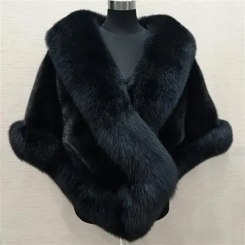 Faux Mink Dress Cloak Autumn And Winter Short Jacket - Black