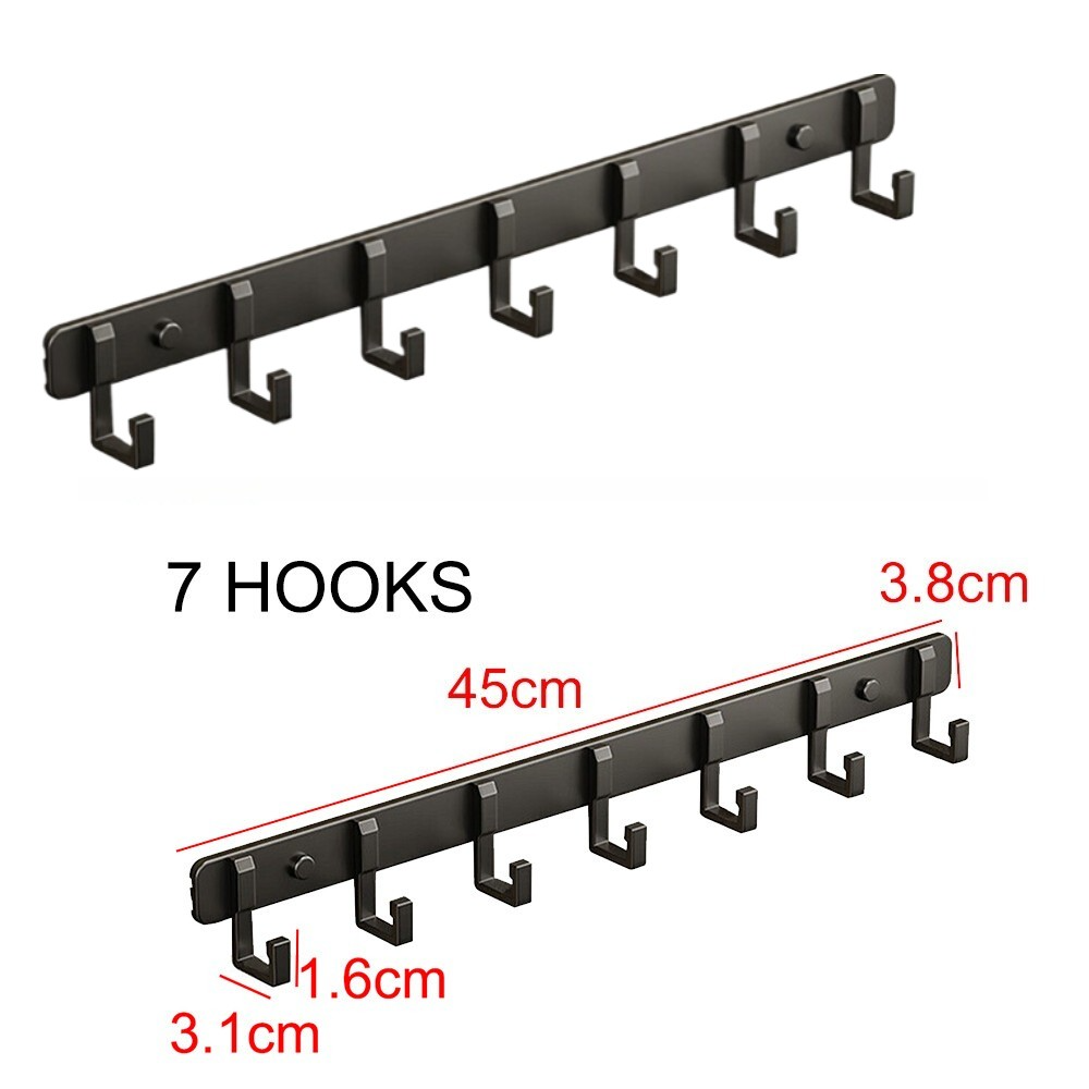 7 Hooks Wall Mounted Hanger Key Coat Clothes Door Holder Rack Hook Aluminum — image 3