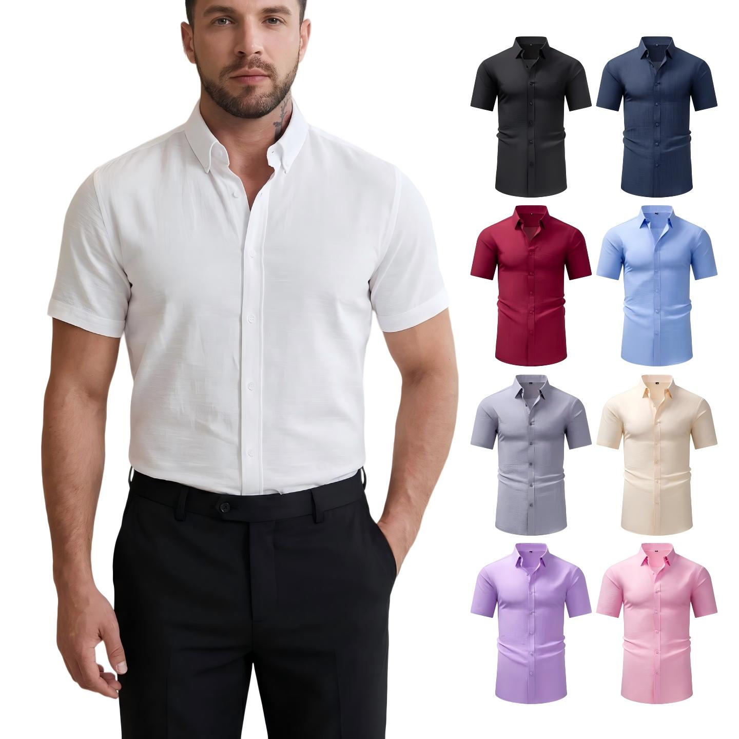 Jiana Cross-Border Specializes In Supplying Imitation Linen Men's Short-Sleeved Shirts With Lapels, Casual Retro Shirts, Fashionable High-End Shirts For Men