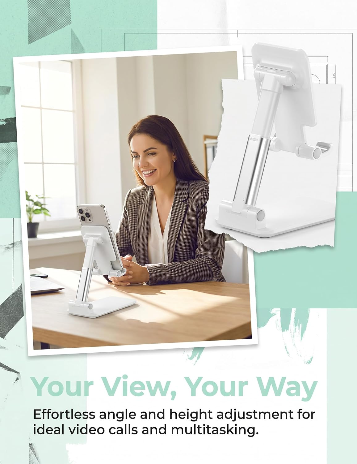 Phone Stand For Desk, Adjustable Cell Phone Holder For IPhone And Smartphones, Desktop Stand For Home, Office And Viewing 3