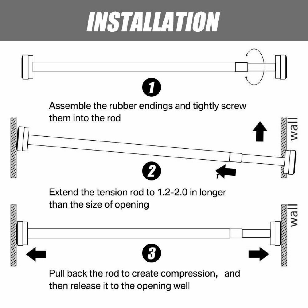 Heavy Duty Extendable Telescopic Shower Curtain Pole Rail Rod Bath Door