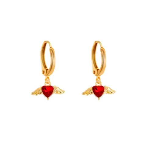 S925 Sterling Silver Angel Heart Earrings Light Luxury Creative Ear Buckle Women