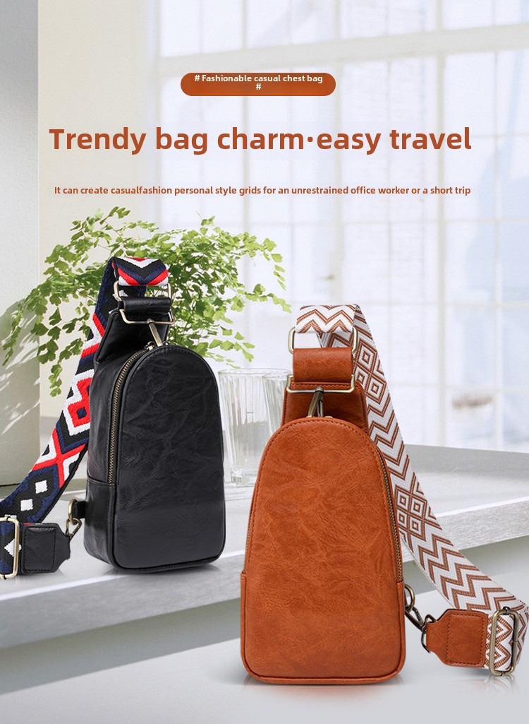 Women Chest Bag Sling Bag, Guitar Strap Small Crossbody Pu Leather Satchel Daypack