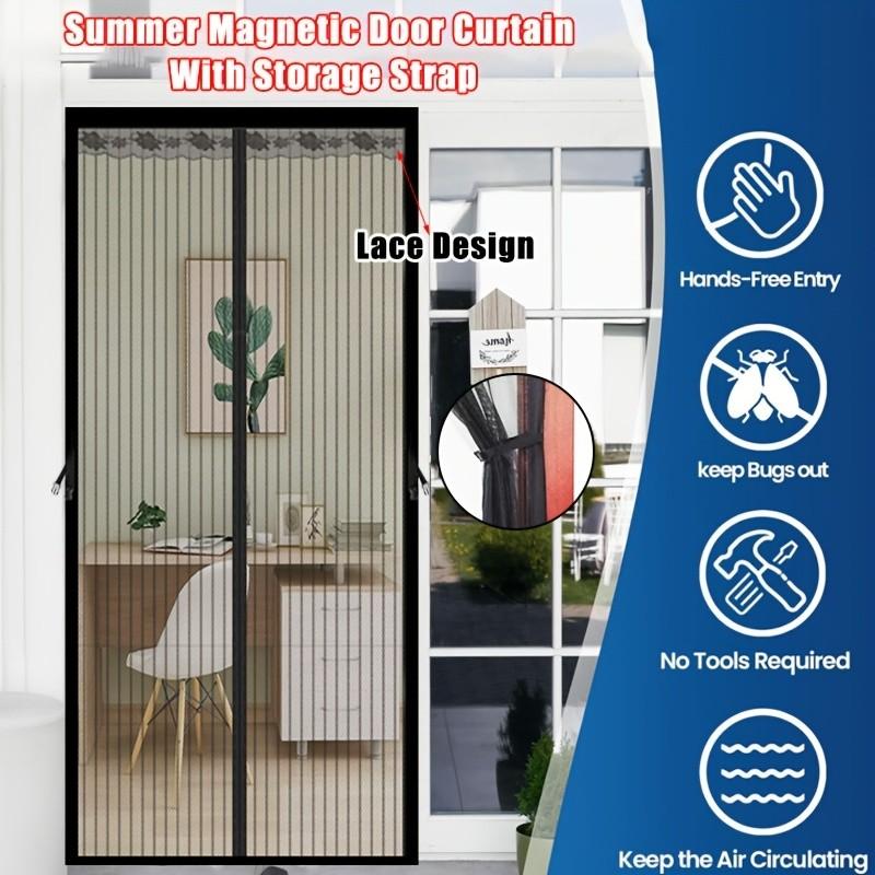 Magnetic Screen Door Curtain - Manual Or Automatic Close, Black Stripe Design, Mosquito-proof Summer Breathable Partition, Suitable For Living Room, Bedroom, Garage, Kitchen - No Drilling Needed, Idea
