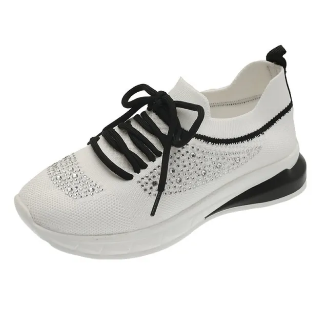 Summer New Style Rhinestone Casual Shoes Women Walking Shoes Socks Sports Shoes Black - Shop at LoveMi