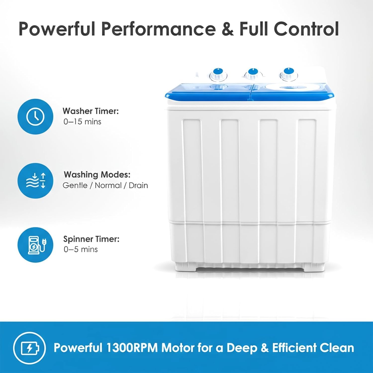 14lbs Portable Washing Machine With 9.5lbs Wash And 4.5lbs Spin, Twin Tub Washer Compact Machine With Drain Pump, Mini Portable Washer For Home, Camping, RVs, And Small Spaces, Blue