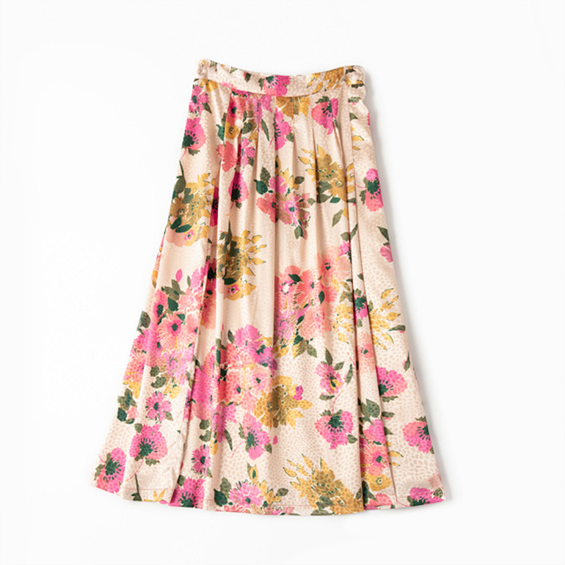 Title 5, Retro Dark Pattern Midi Flowy Slit Skirt