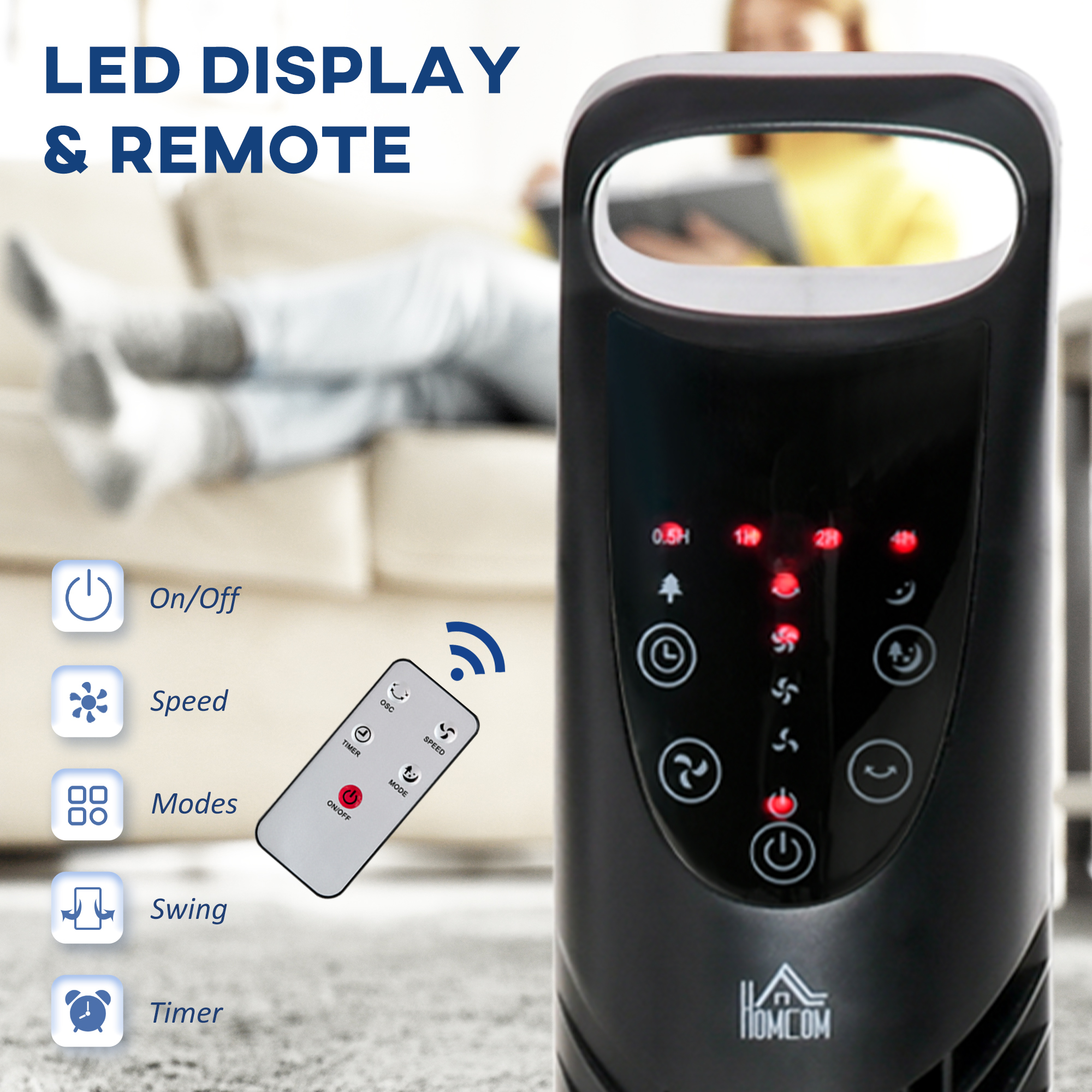 31 Oscillating Tower Fan With Remote Control, 7.5H Timer, 3 Speed 3 Modes, Electric Floor Standing Cooling Fan For Home Bedroom Office, BlackThis Product Is Prohibited From Sale On Amazon