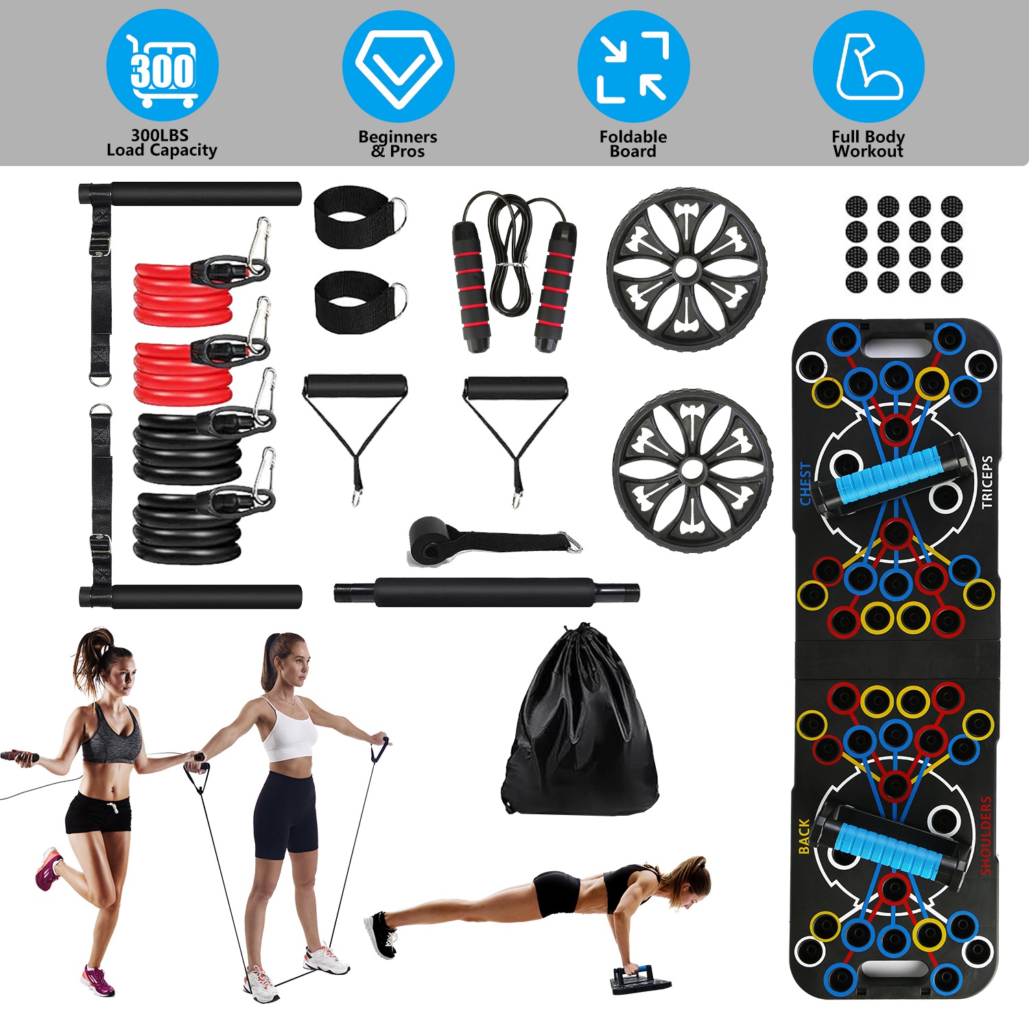Multifunctional Push Up Board Home Strength Training Equipment With 15 Fitness Accessories Pilates Bar Resistance Band Roller Wheel Full Body Workout Home Gym Equipment — foto 14