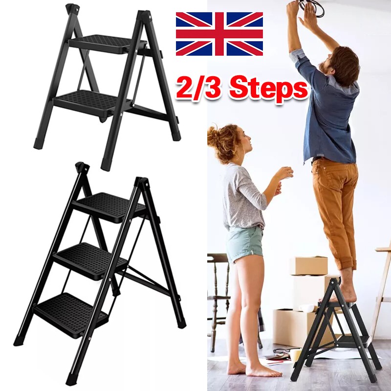 3 Step Ladder Folding Portable Compact Heavy Duty Anti-Slip Mat Stoo