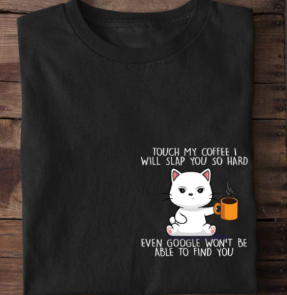 The Cat Drinking Coffee Print Short sleeved Team Jersey European And American Fabrics Black - Shop at LoveMi