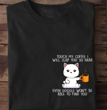 The Cat Drinking Coffee Print Short-sleeved Team Jersey European And American Fabrics - Black