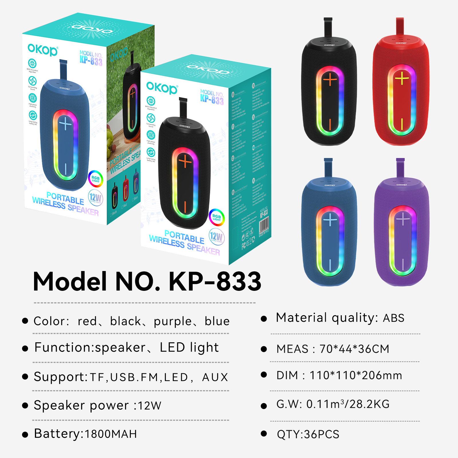 KP-833 Best-Selling Bluetooth Speaker Deep Bass High-Fidelity Sound High Power Portable Stylish Design With Ambient Lighting Suitable For Indoor Outdoor Use 3