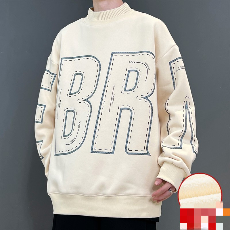 Men's Half-high Neck Sweater With Plush Bottom Coat