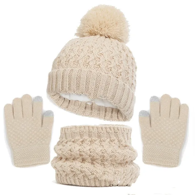 Children's Hat Scarf Gloves Three piece Set Beige - Shop at LoveMi