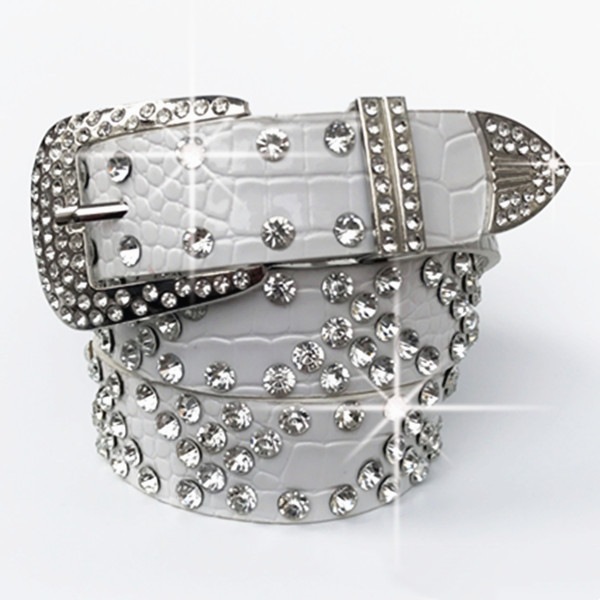 Fashion Women's Belt Rhinestone Decoration Wide Jeans Versatile Fashionable White - Shop at LoveMi