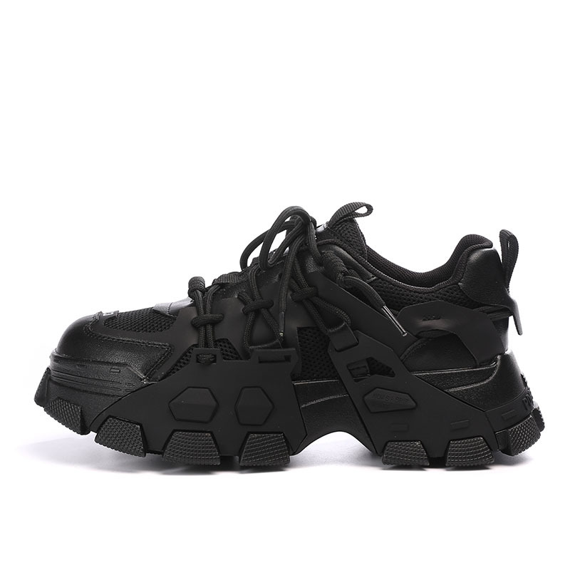 Colorblock Dad Shoes Women's Leather Thick Sole Mesh