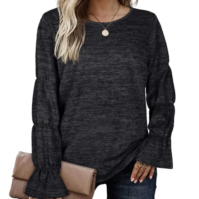 Women's Temperament Commuter Loose Long Sleeve Casual Knit T Shirt Grey - Shop at LoveMi