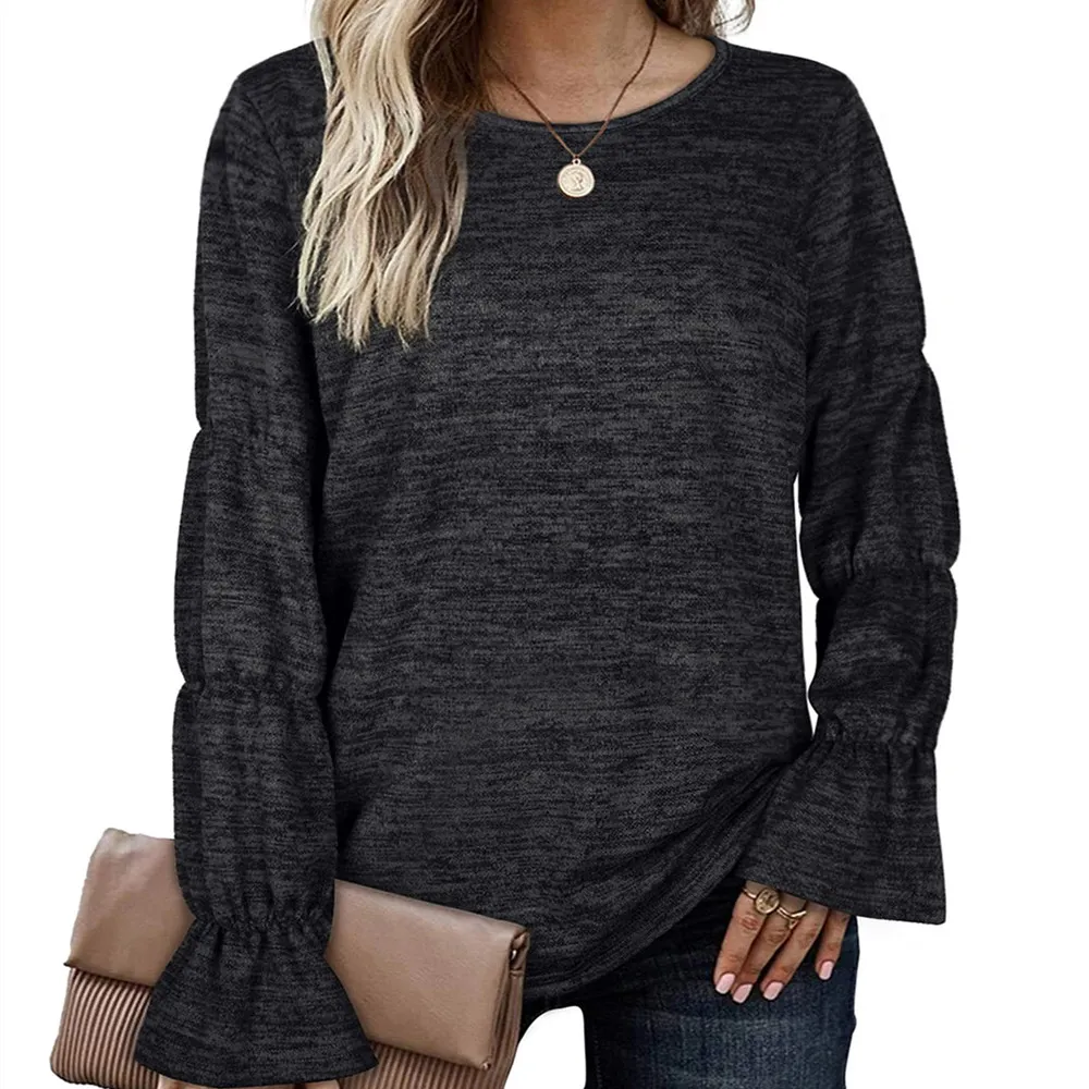 Women's Temperament Commuter Loose Long Sleeve Casual Knit T-Shirt - Grey