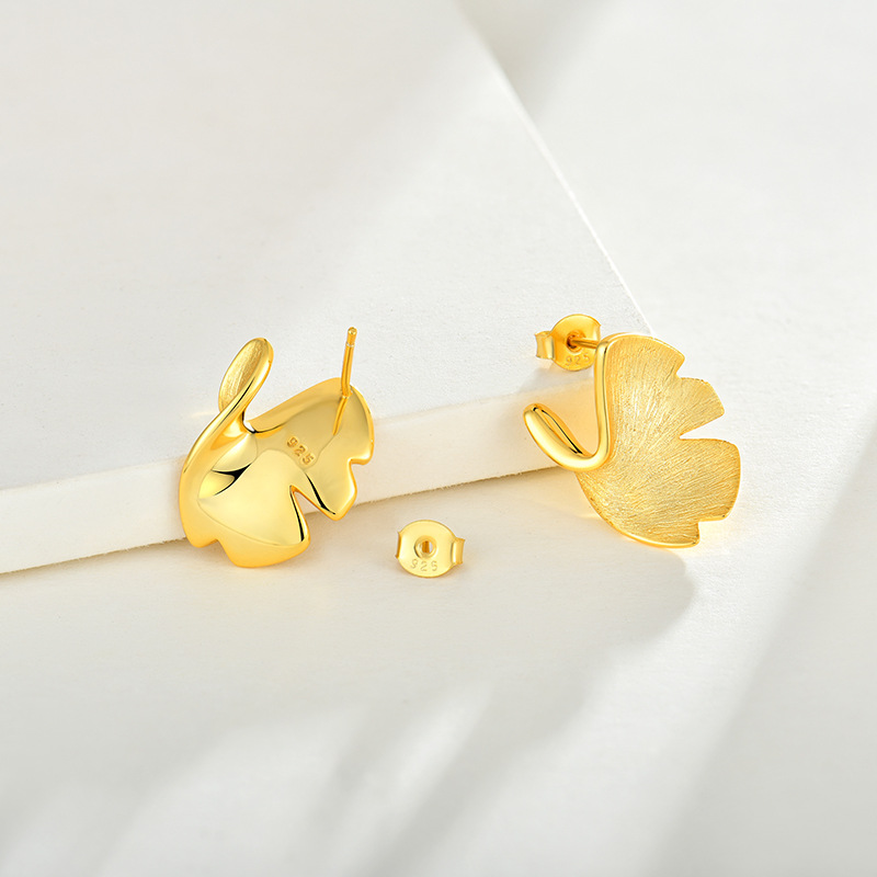 925 Sterling Silver Stud Earrings Earrings Female Plated 14k Gold Premium Sense Of Niche Design Ginkgo Biloba National Style Silver Jewellery — foto 6