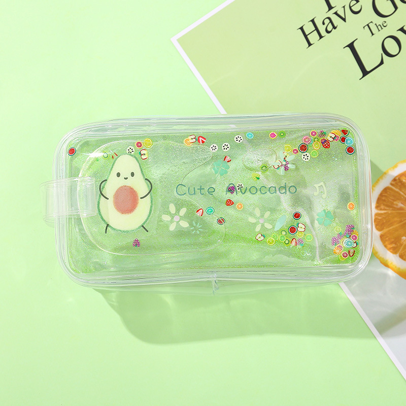 Cute Glitter Quicksand Pencil Case | Peach/Avocado