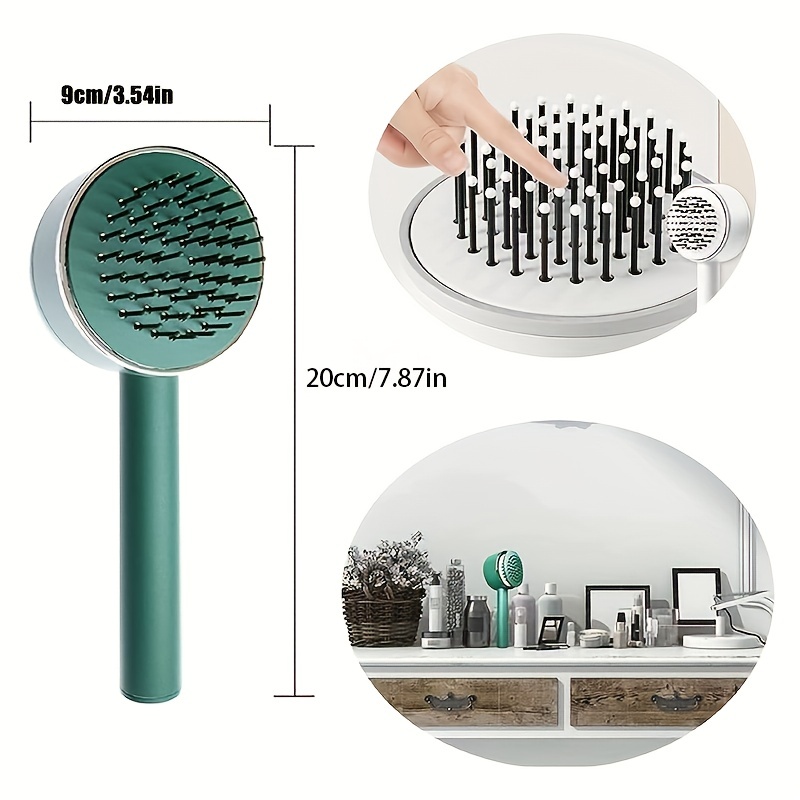 One key Self cleaning Hair Brush For Women Curly Hair Brush Anti Static Airbag Massage Comb Airbag Massage Scalp Comb Professional Detangling One key Self cleaning Green - Shop at LoveMi