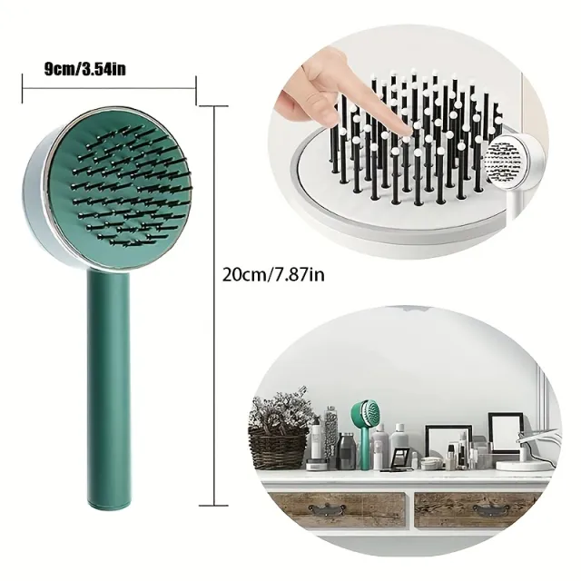 One key Self cleaning Hair Brush For Women Curly Hair Brush Anti Static Airbag Massage Comb Airbag Massage Scalp Comb Professional Detangling One k... Green - Shop at LoveMi